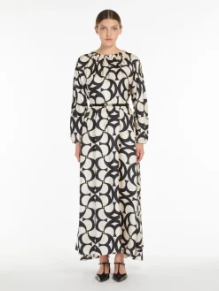 Printed silk flared dress