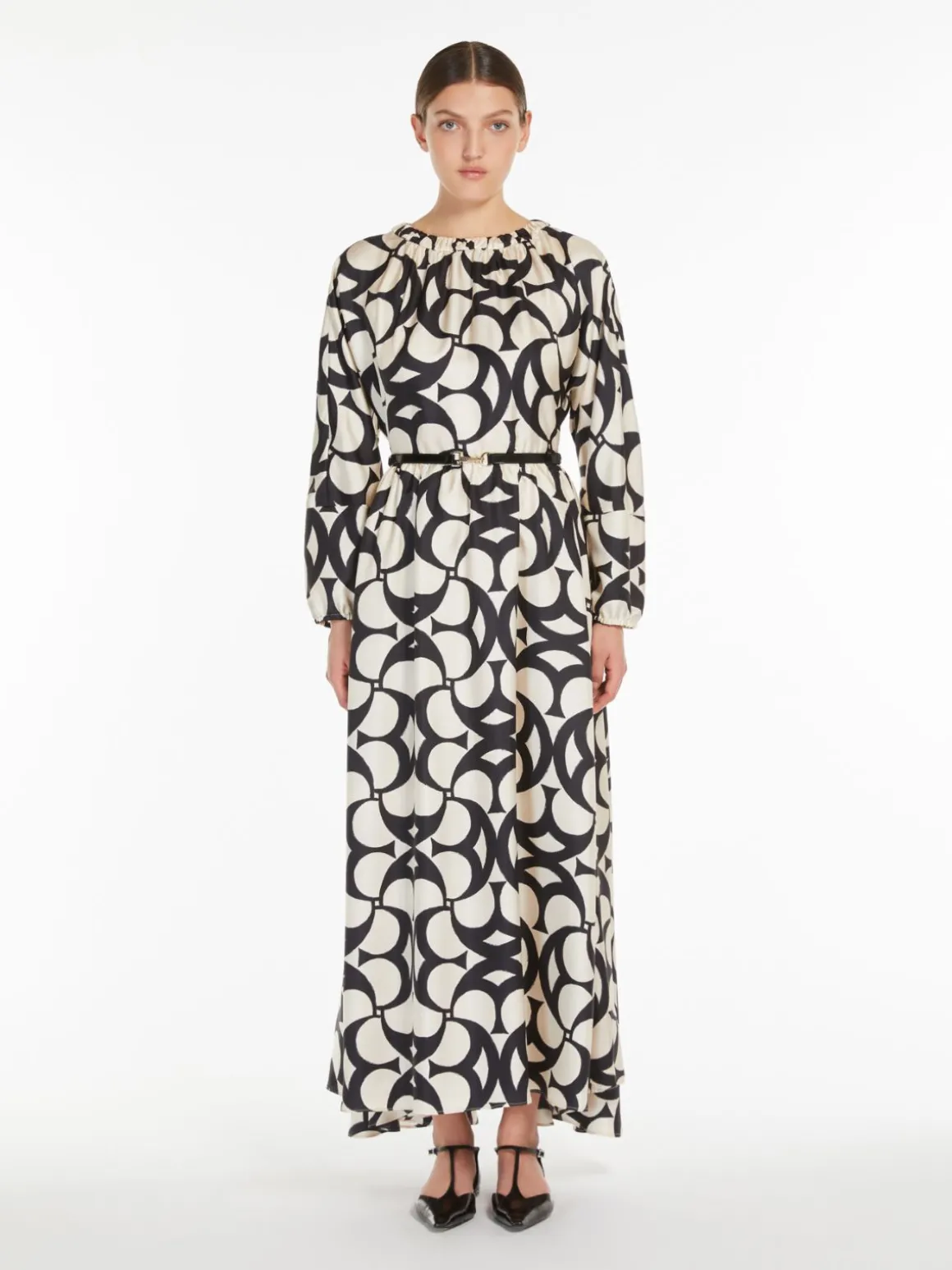 Printed silk flared dress