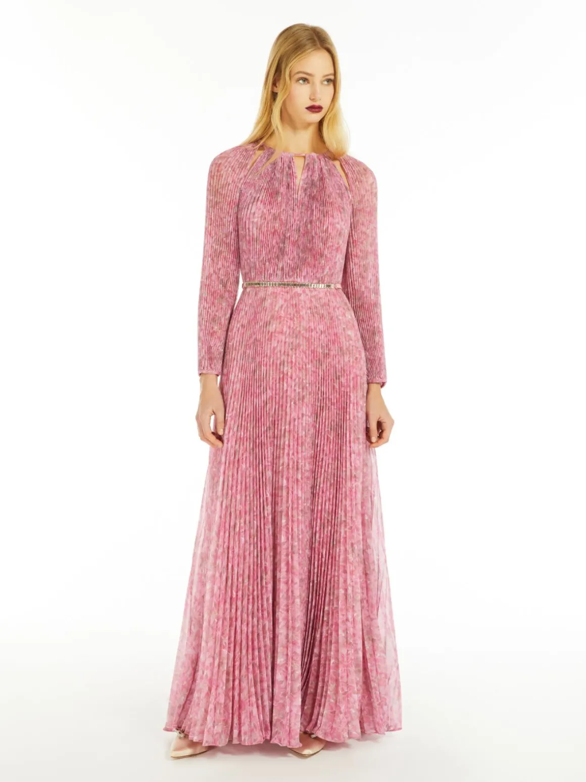 Printed silk pleated dress