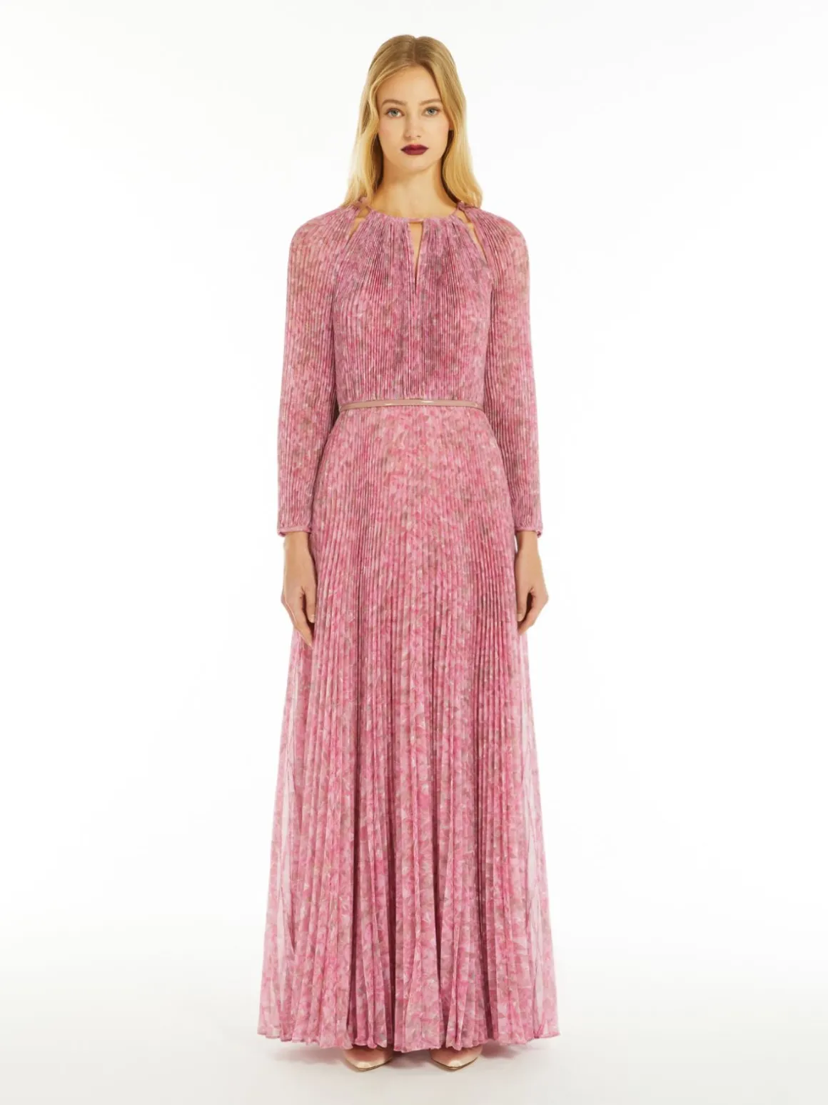 Printed silk pleated dress