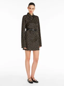 Printed silk shirt dress