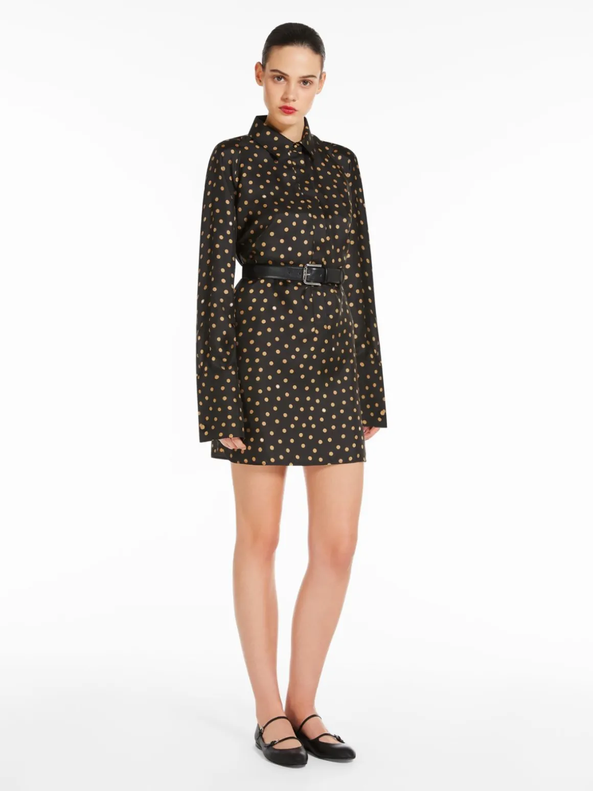 Printed silk shirt dress
