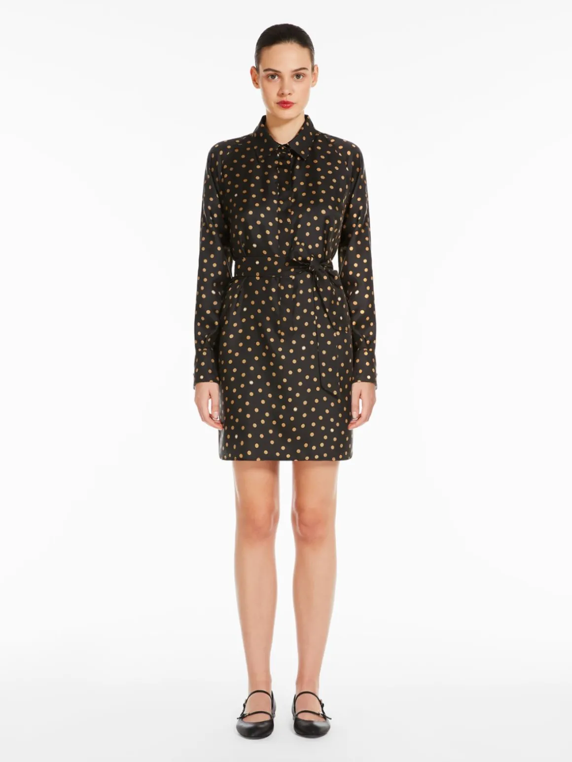 Printed silk shirt dress