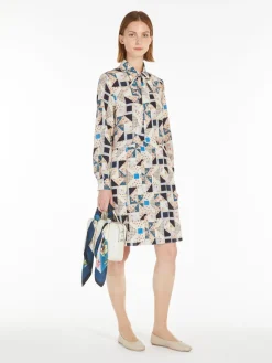 Printed silk shirt dress