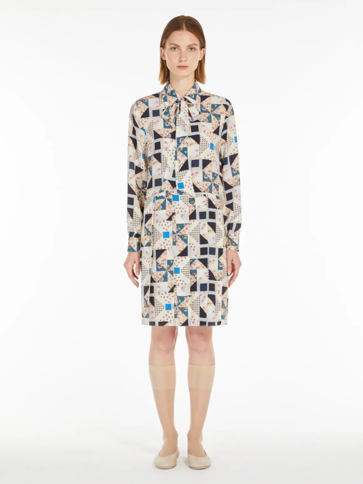 Printed silk shirt dress