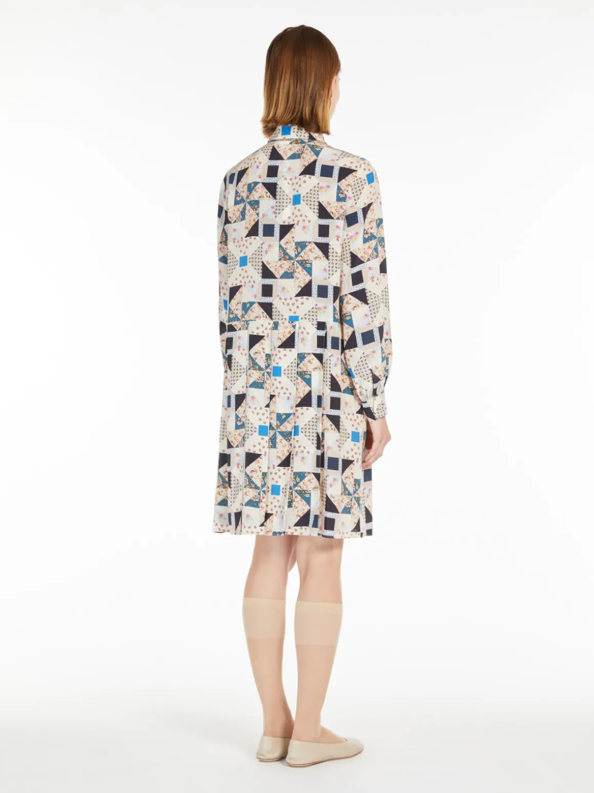 Printed silk shirt dress