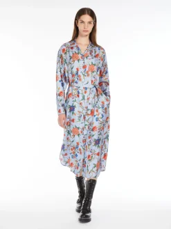 Printed silk shirt dress