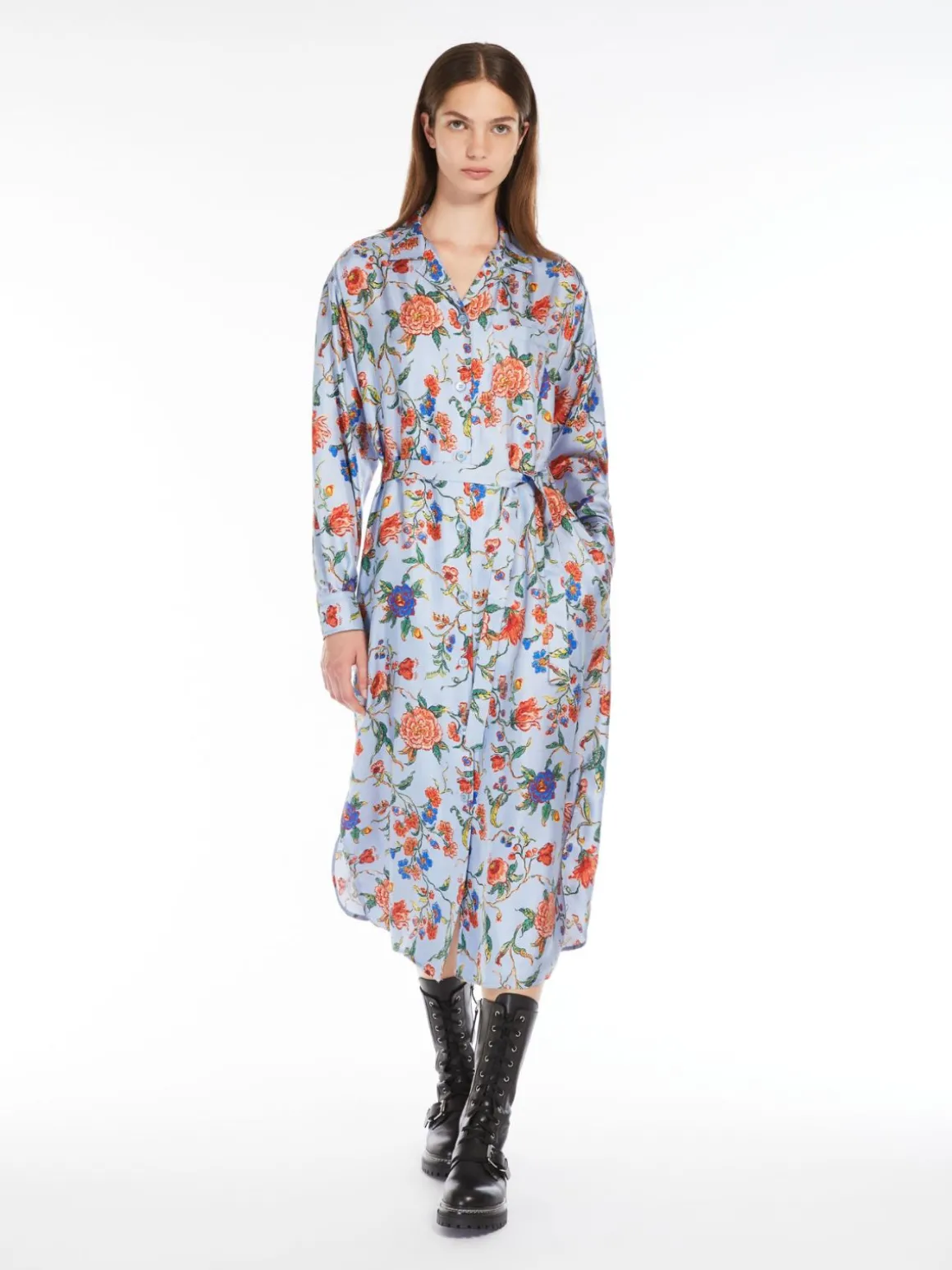 Printed silk shirt dress