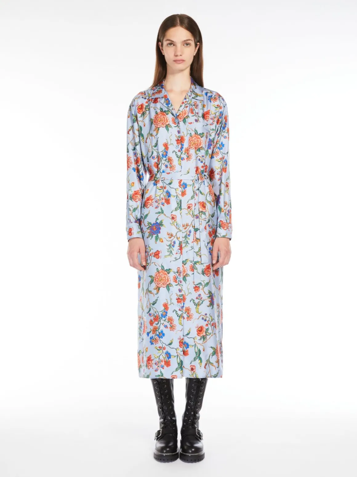 Printed silk shirt dress