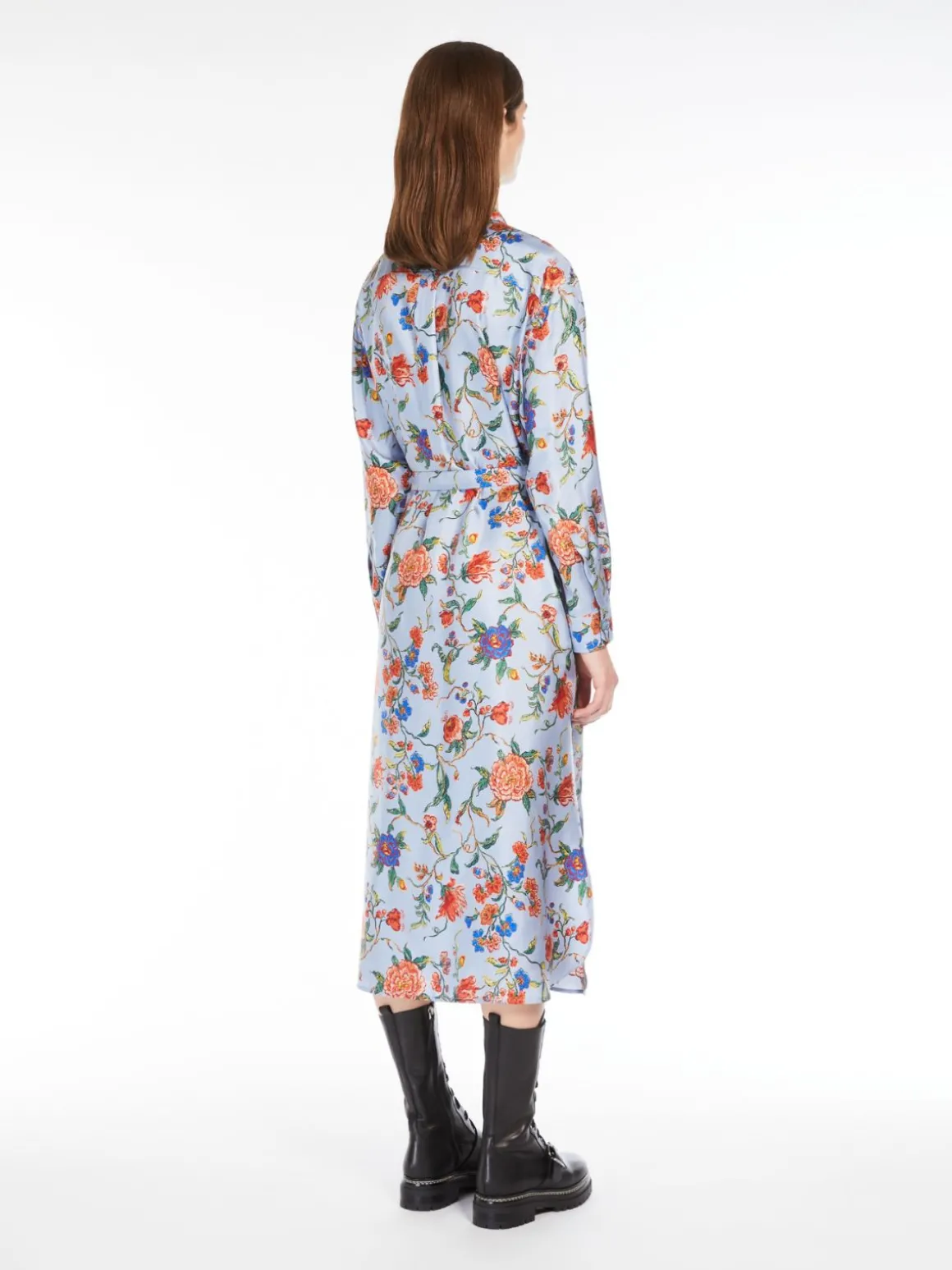 Printed silk shirt dress