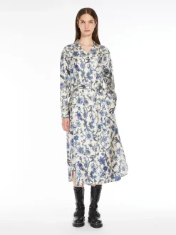 Printed silk shirt dress
