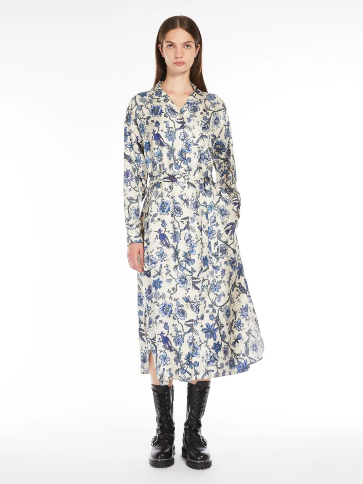 Printed silk shirt dress