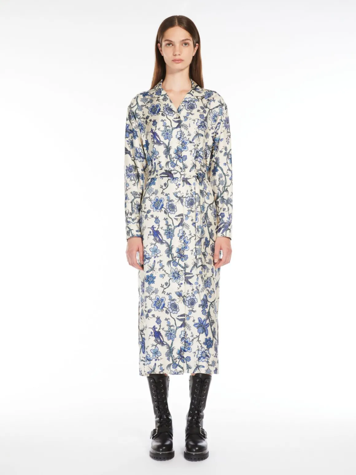 Printed silk shirt dress