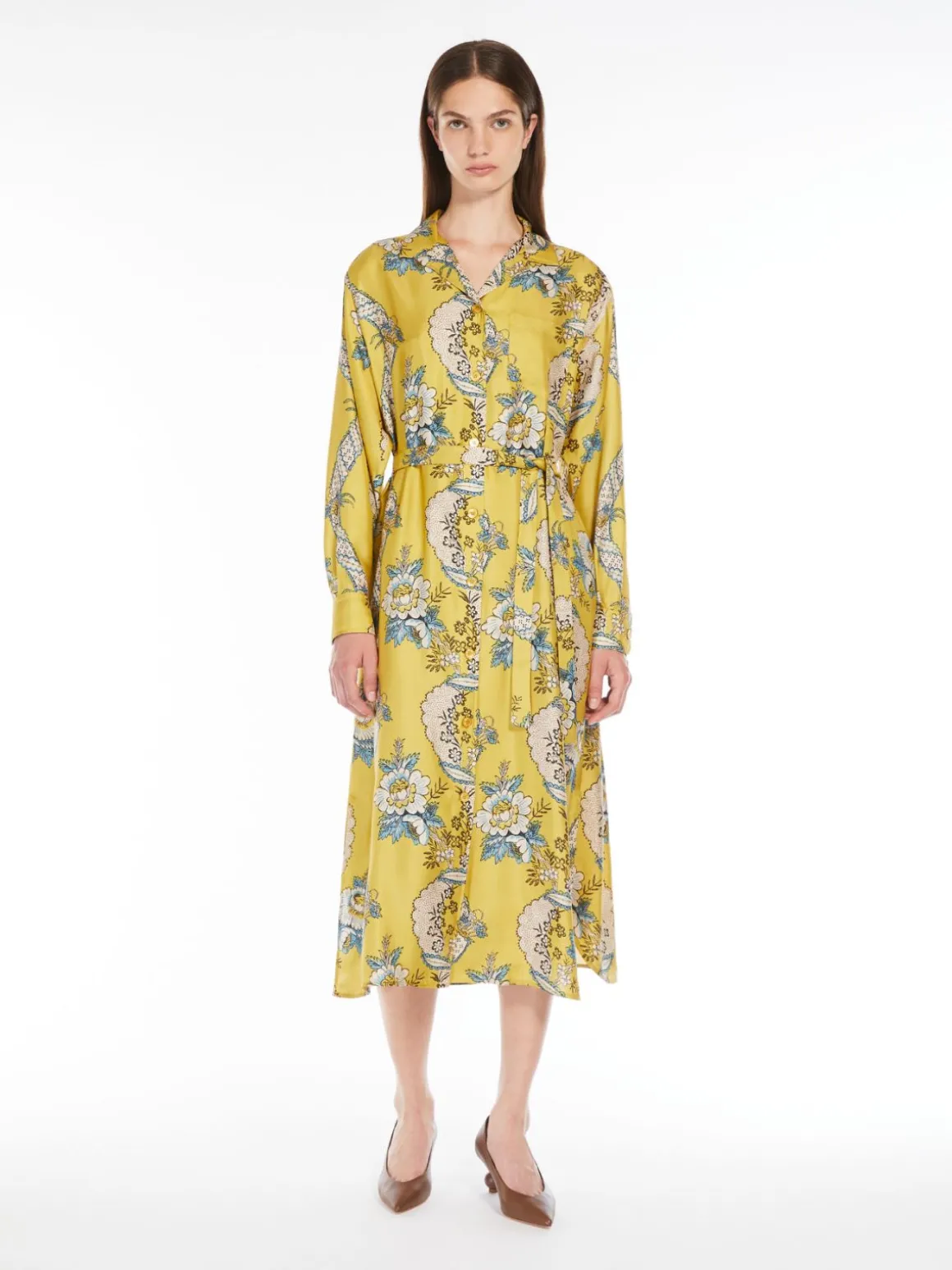 Printed silk shirt dress
