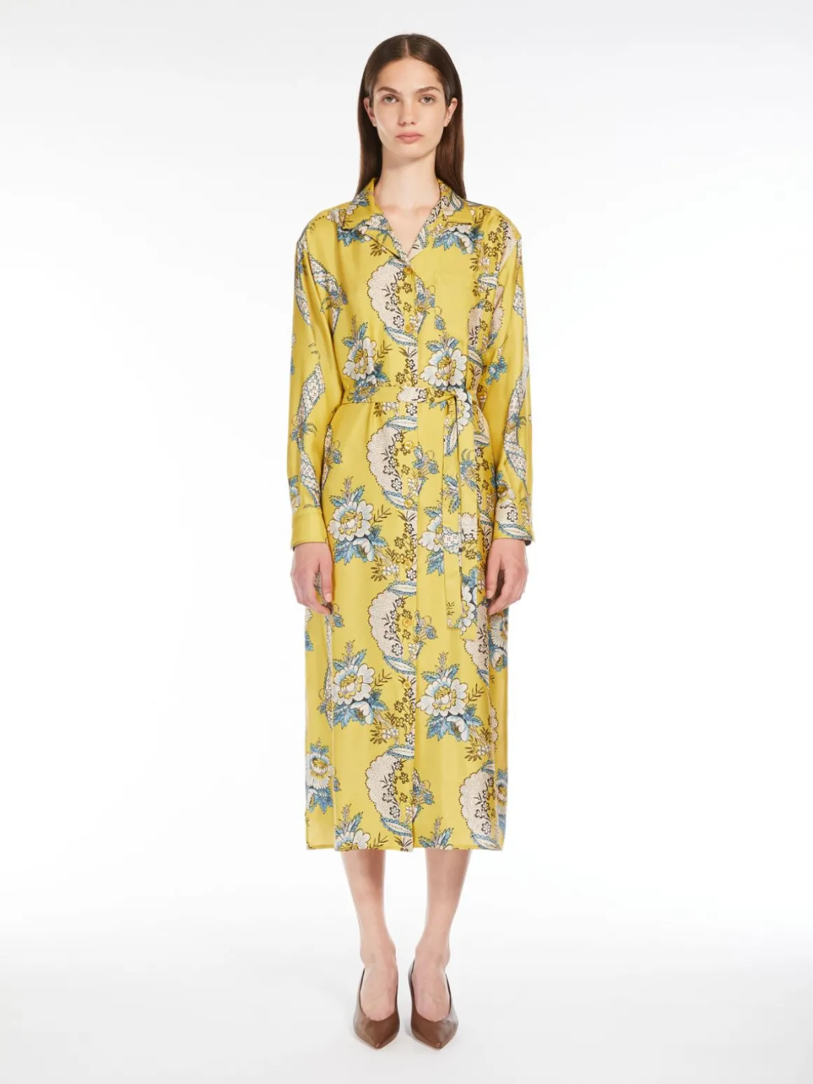 Printed silk shirt dress