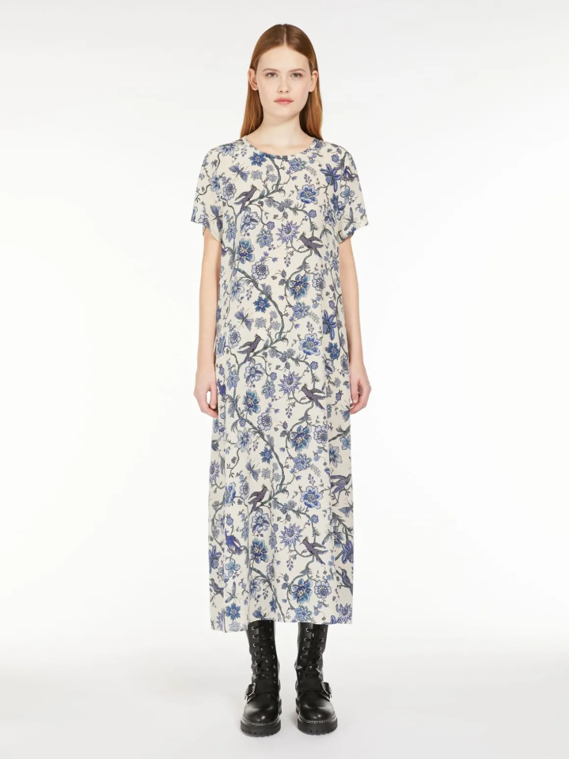 Printed silk T-shirt dress