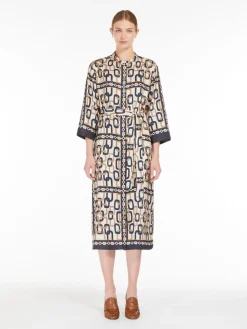 Printed silk twill dress