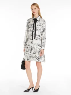 Printed twill shirt dress