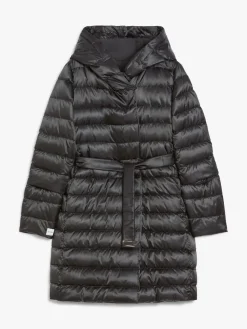 Reversible down jacket in water-repellent satin