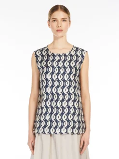 Reversible sleeveless top in printed silk