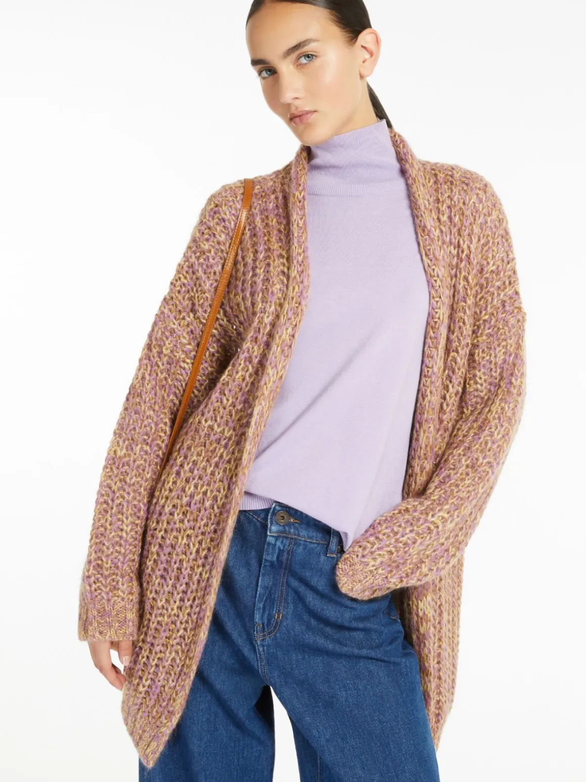 Rib-knit mohair chiné cardigan