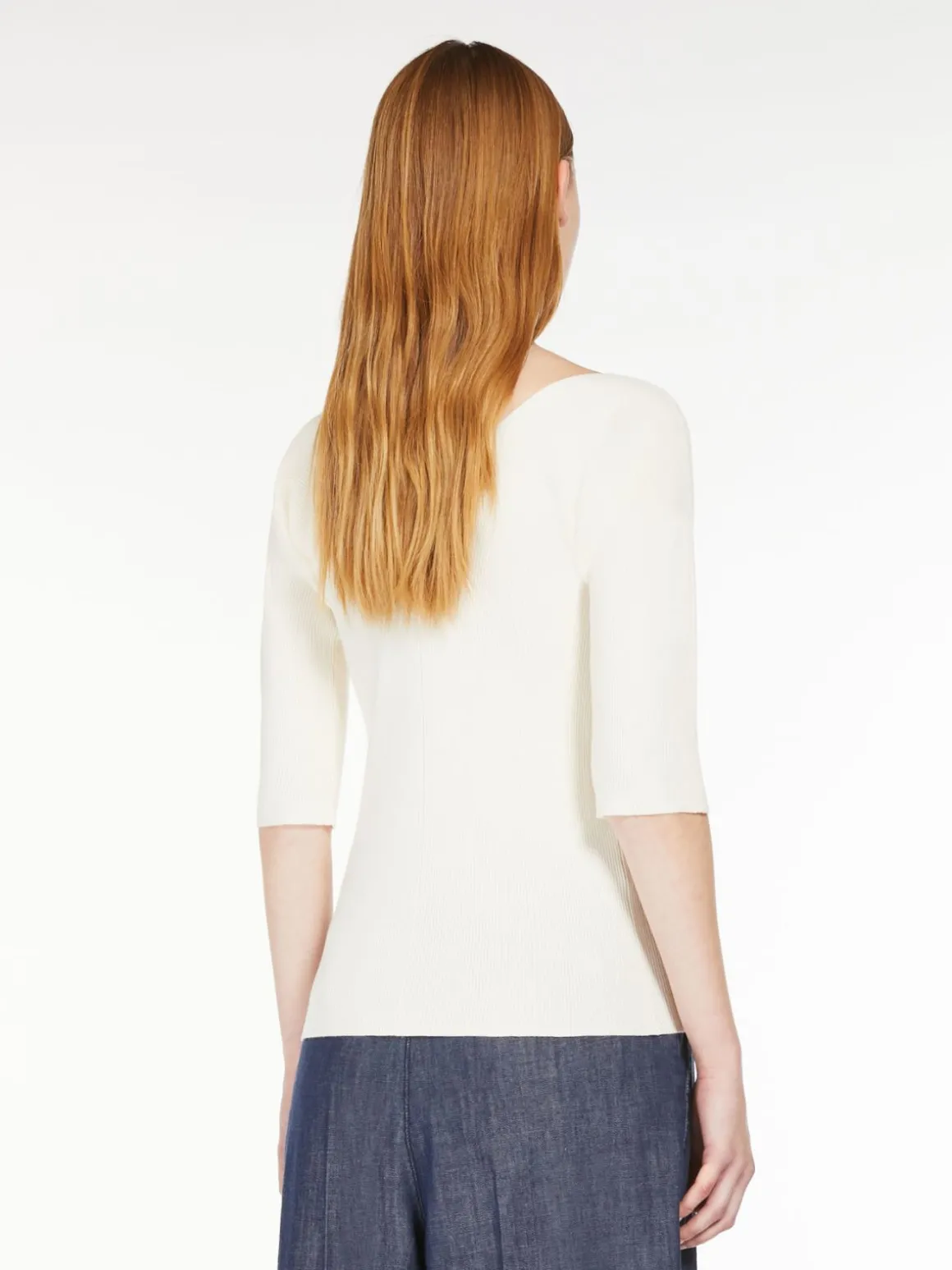 Rib-knit viscose V-neck sweater