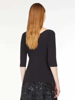 Rib-knit viscose V-neck sweater