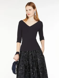 Rib-knit viscose V-neck sweater