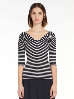 Rib-knit viscose V-neck sweater