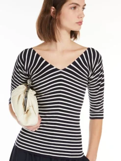 Rib-knit viscose V-neck sweater