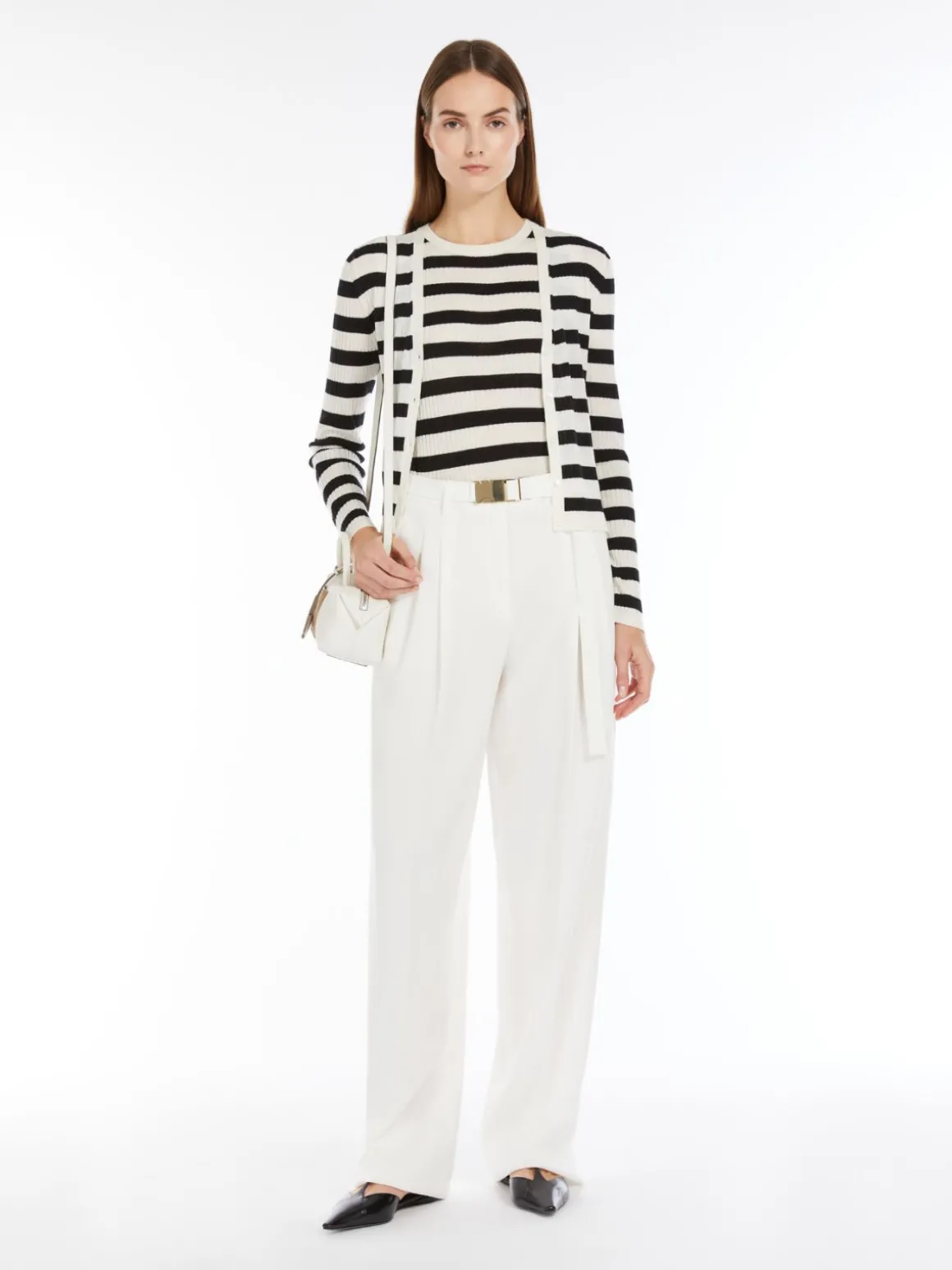 Rib-knit wool and silk top