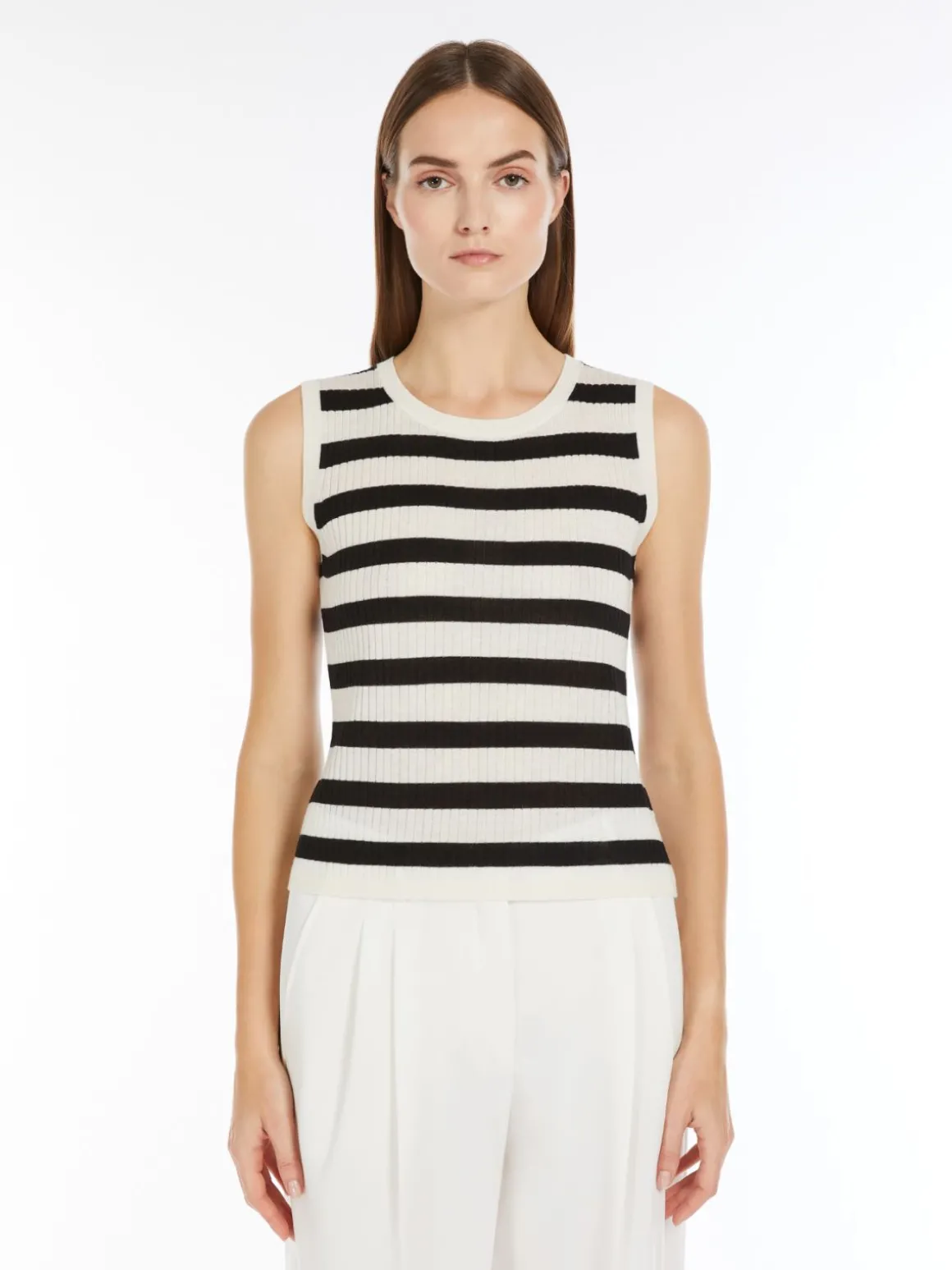 Rib-knit wool and silk top