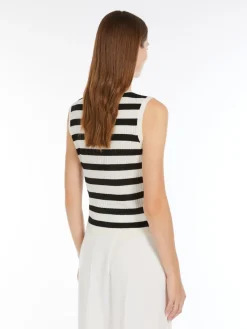 Rib-knit wool and silk top