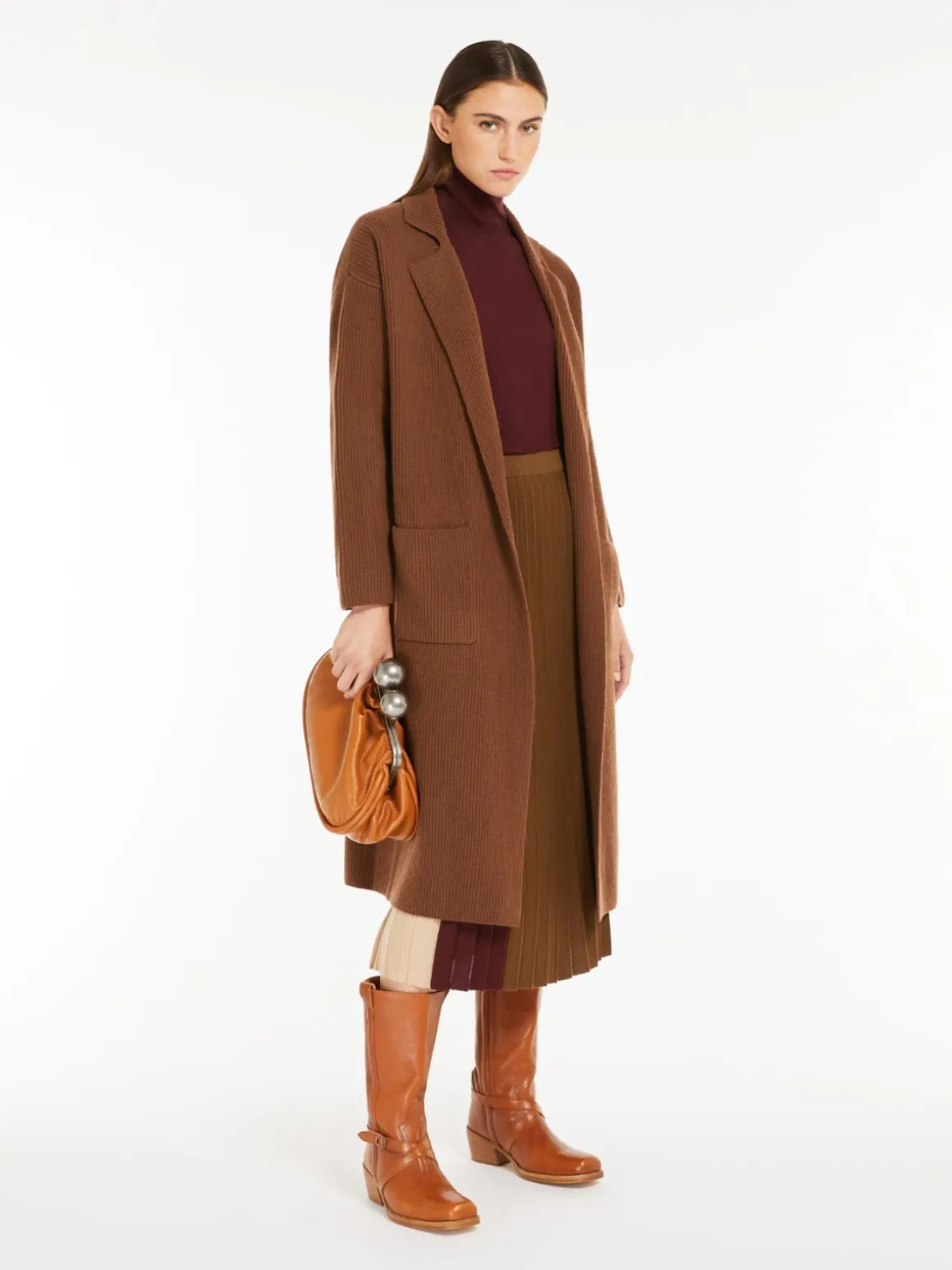 Rib-knit wool cardigan