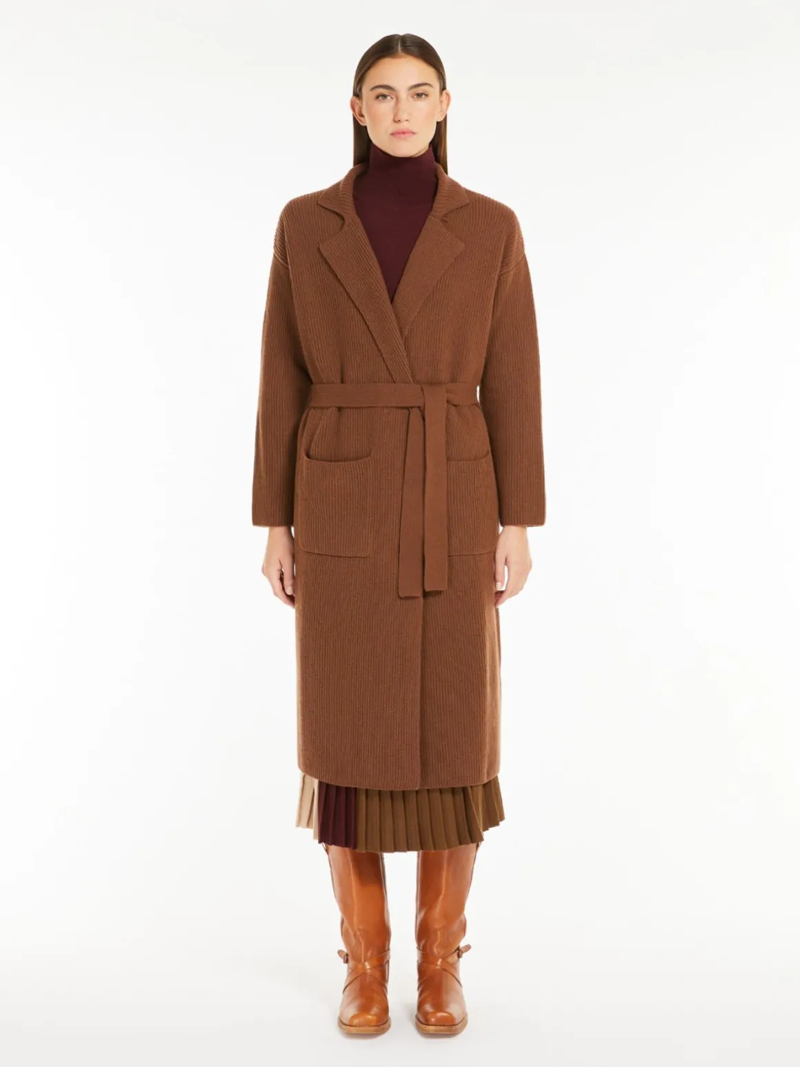 Rib-knit wool cardigan