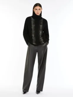 Rib-knit wool pullover with high neck