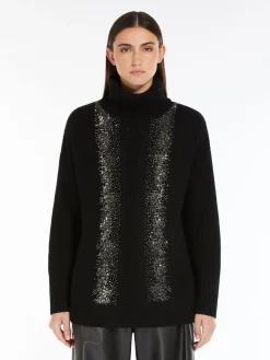 Rib-knit wool pullover with high neck