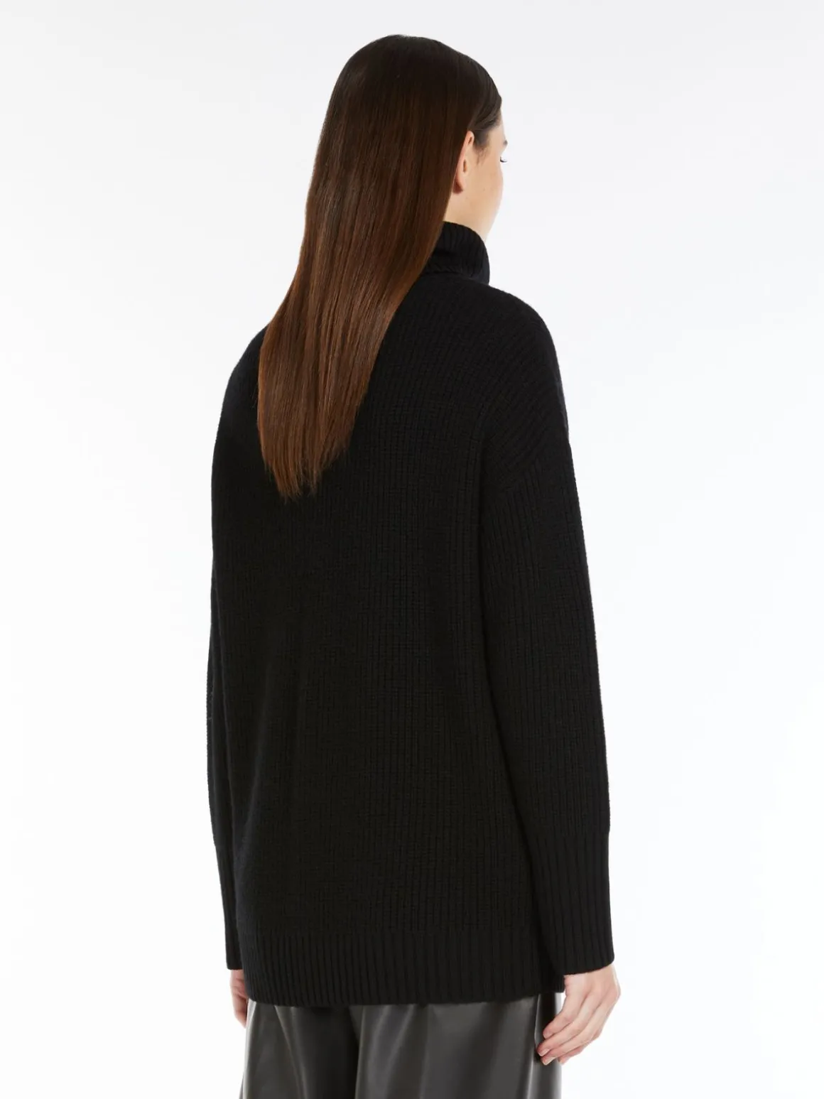 Rib-knit wool pullover with high neck
