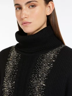 Rib-knit wool pullover with high neck