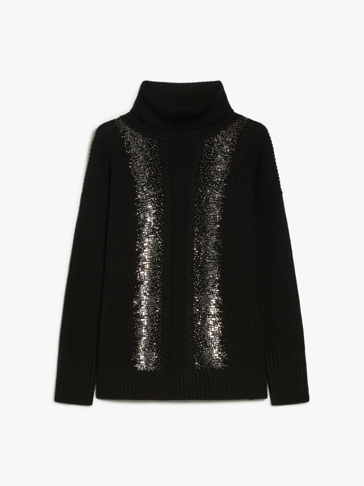 Rib-knit wool pullover with high neck