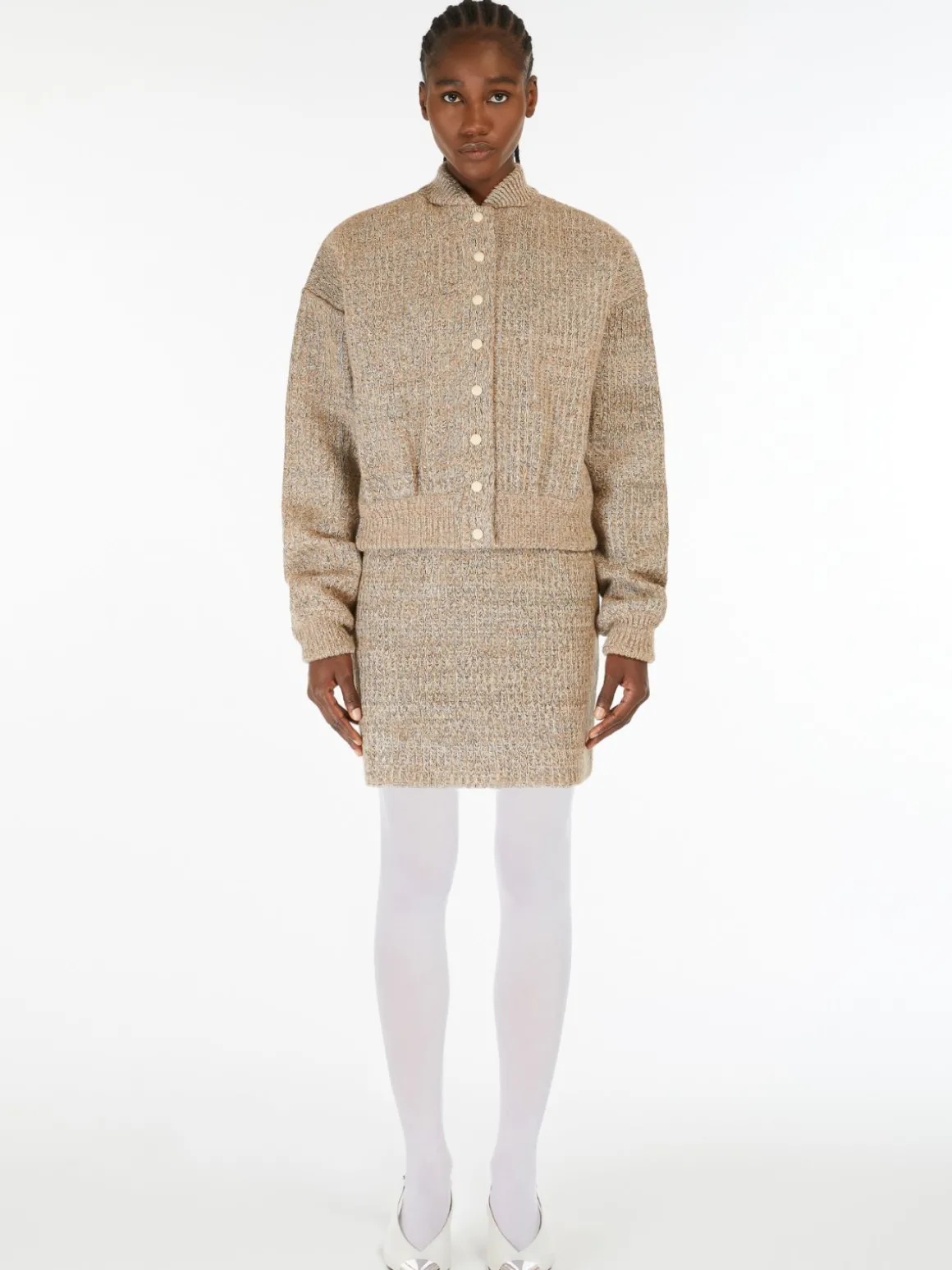 Rubberised wool-knit bomber jacket