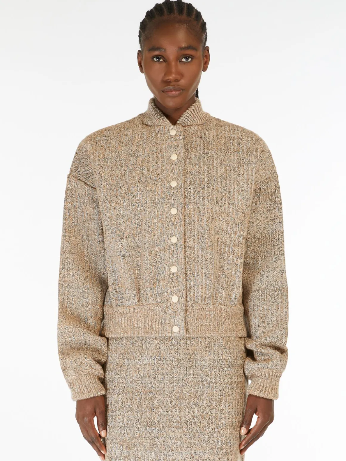 Rubberised wool-knit bomber jacket