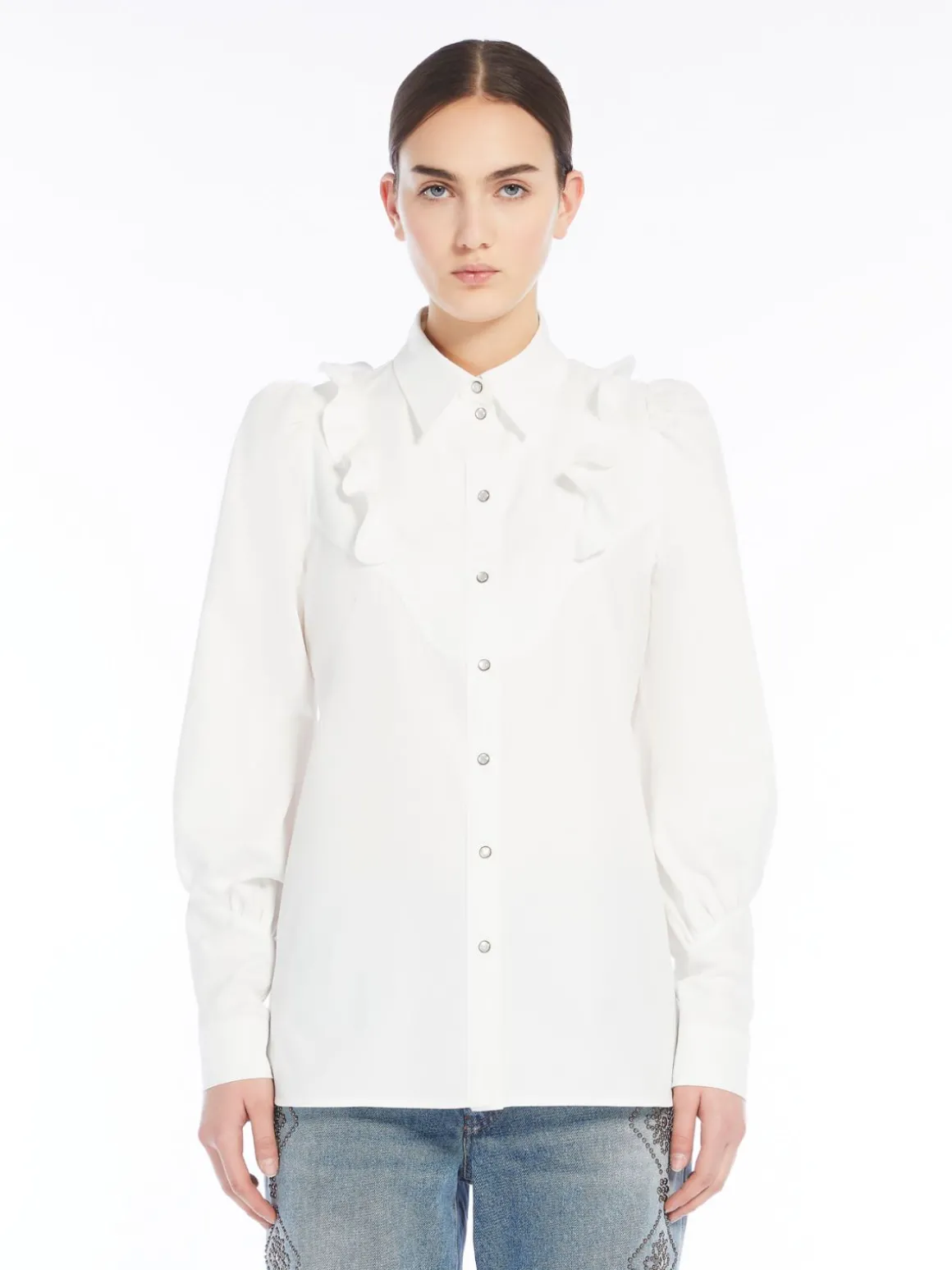 Ruched cotton twill shirt
