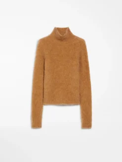 Seamless alpaca-blend mock polo-neck sweater