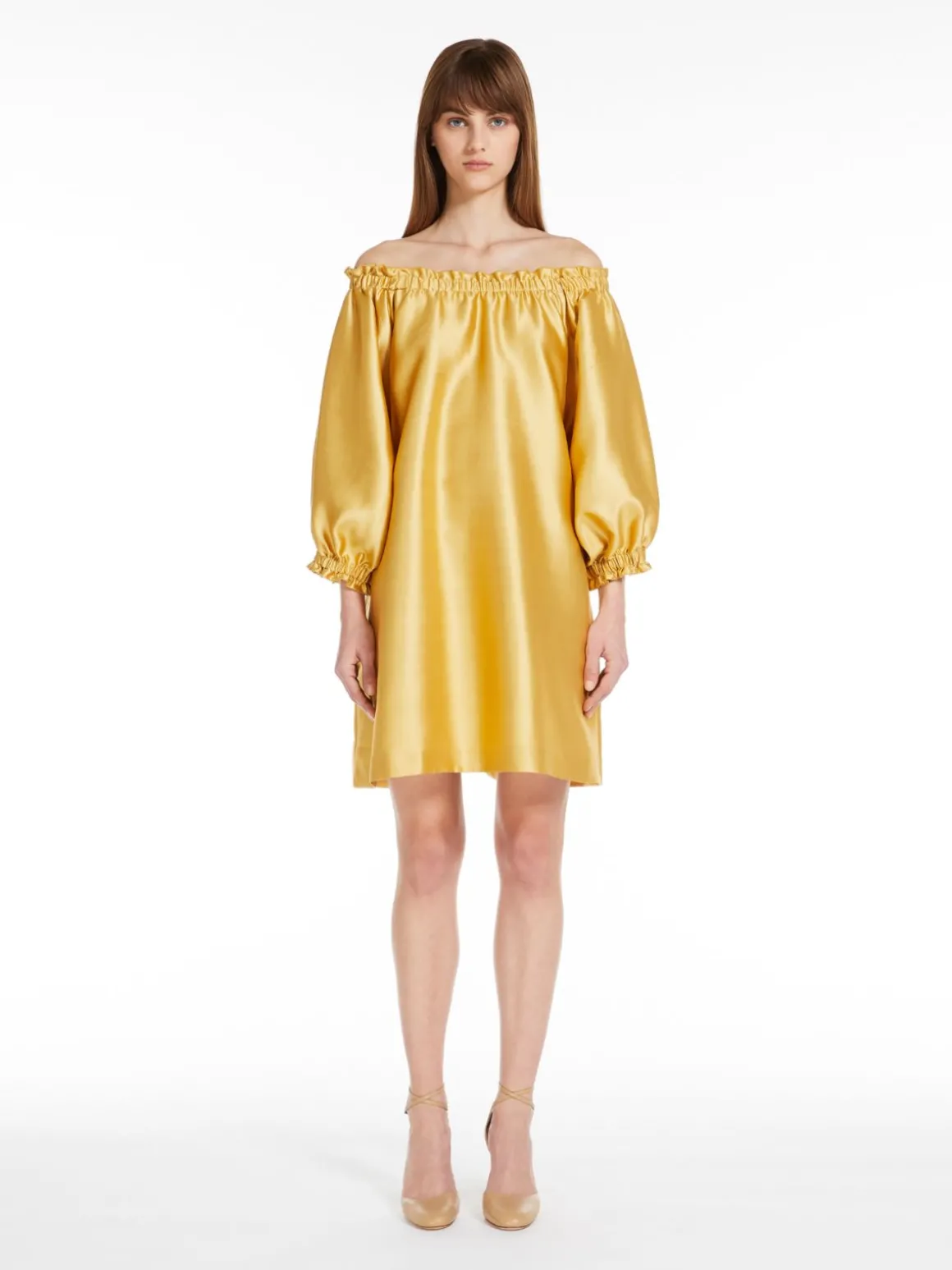 Short dress in silk-blend shantung