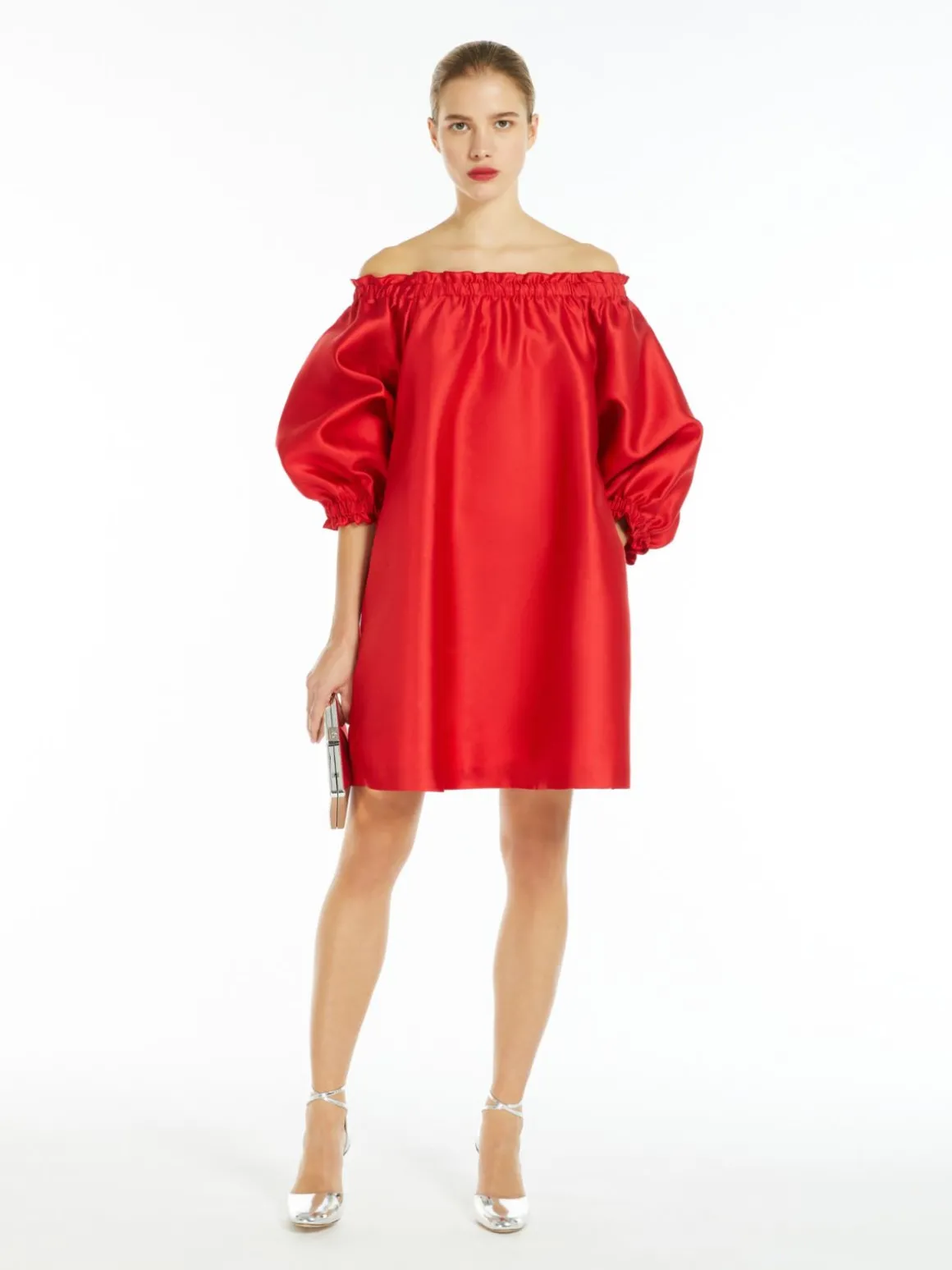 Short dress in silk-blend shantung