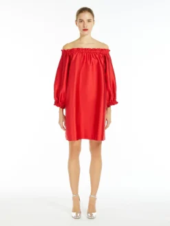 Short dress in silk-blend shantung
