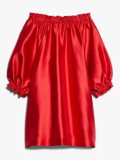 Short dress in silk-blend shantung