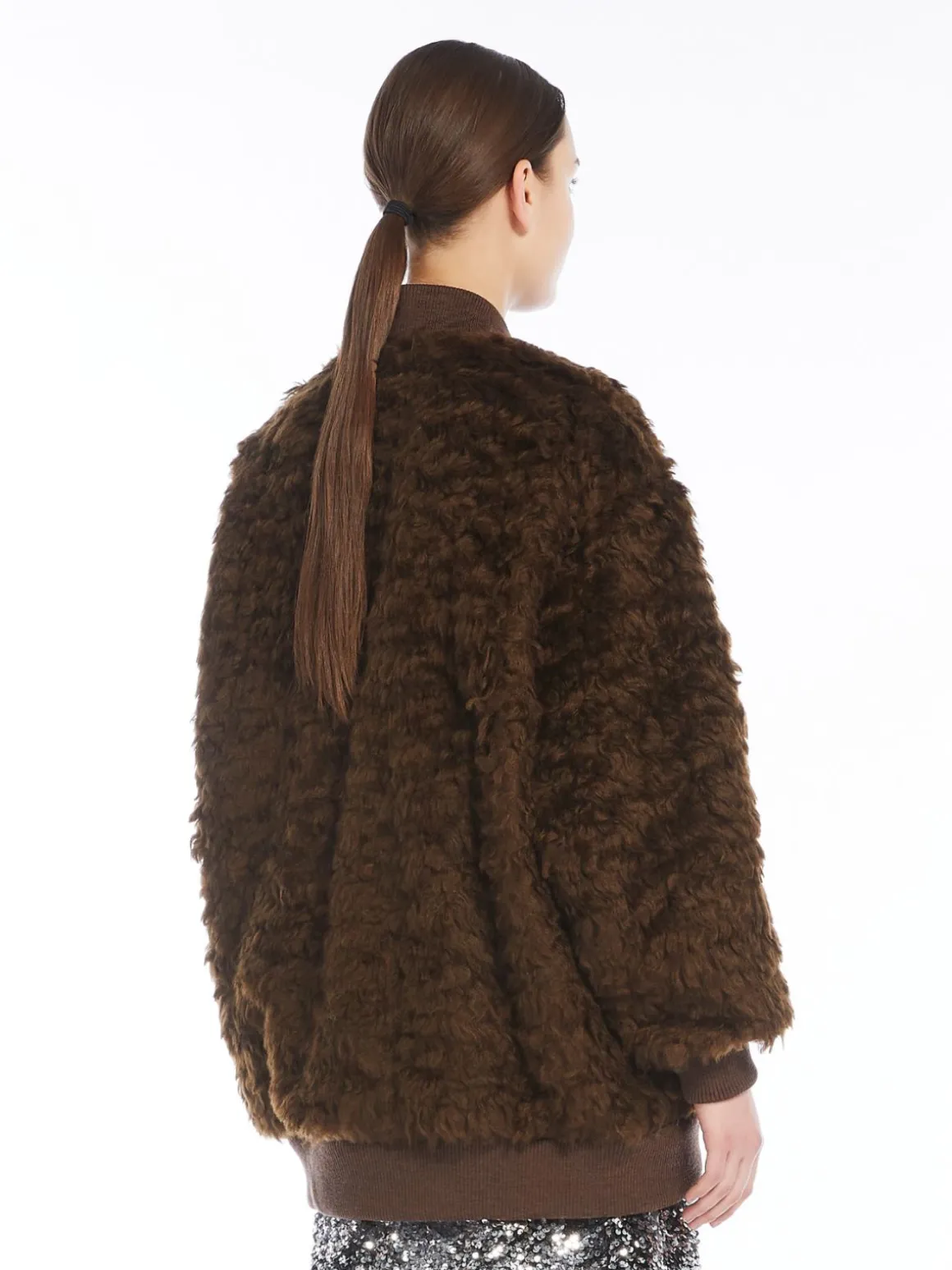 Short furry fabric bomber jacket