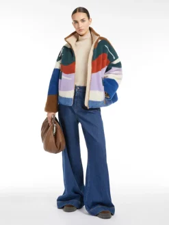 Short jacquard wool jersey down jacket
